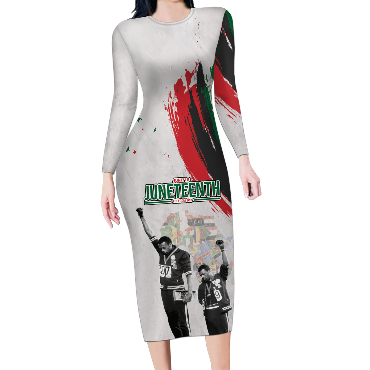 Personalized Juneteenth Freedom Day Family Matching Long Sleeve Bodycon Dress and Hawaiian Shirt 1968 Black Power Salute - Wonder Print Shop