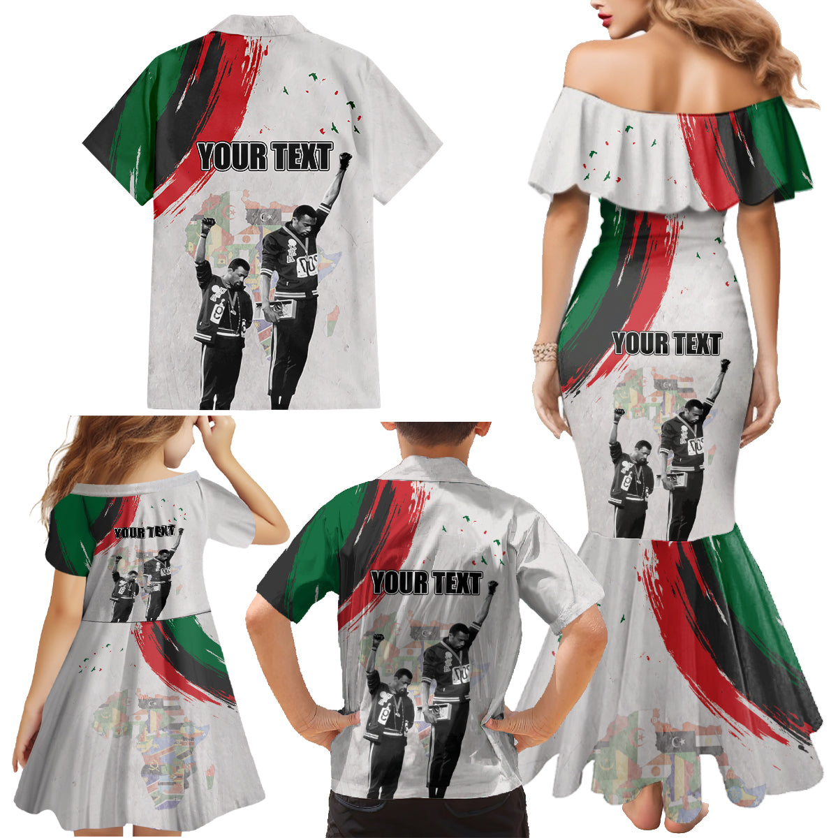 Personalized Juneteenth Freedom Day Family Matching Mermaid Dress and Hawaiian Shirt 1968 Black Power Salute - Wonder Print Shop