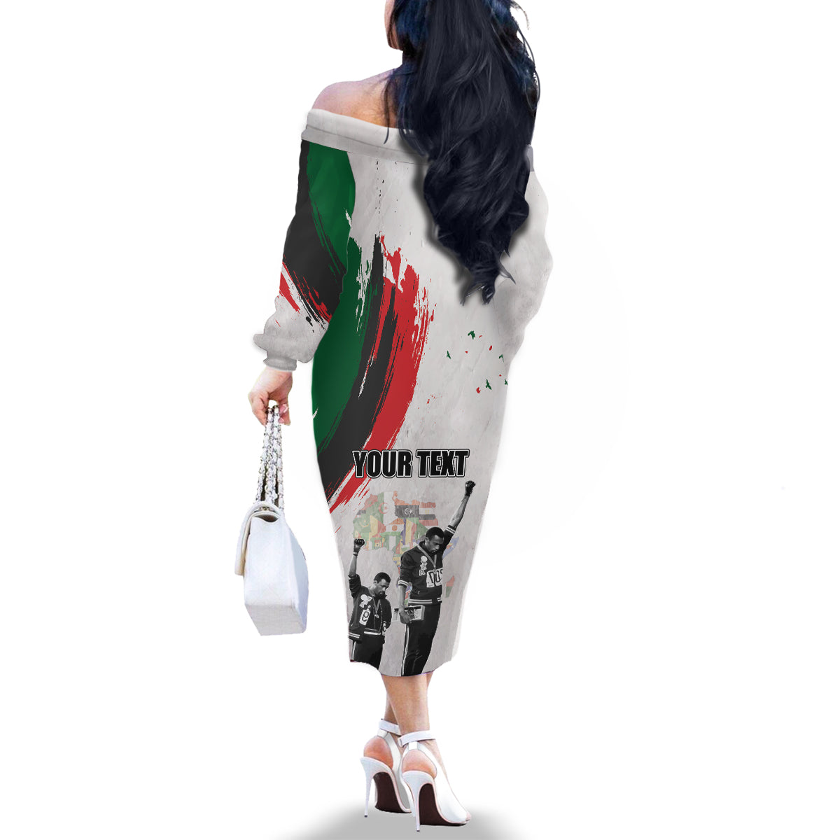 Personalized Juneteenth Freedom Day Family Matching Off The Shoulder Long Sleeve Dress and Hawaiian Shirt 1968 Black Power Salute - Wonder Print Shop