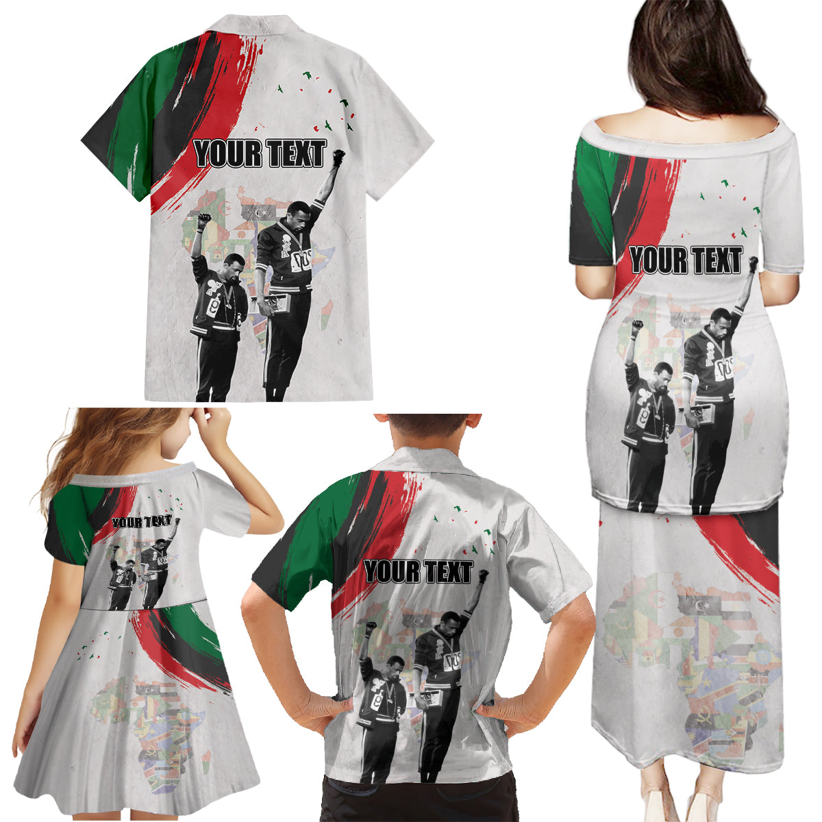 Personalized Juneteenth Freedom Day Family Matching Puletasi and Hawaiian Shirt 1968 Black Power Salute - Wonder Print Shop