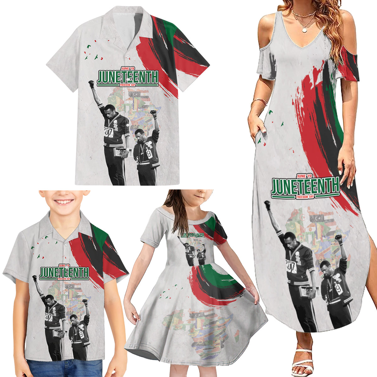 Personalized Juneteenth Freedom Day Family Matching Summer Maxi Dress and Hawaiian Shirt 1968 Black Power Salute - Wonder Print Shop