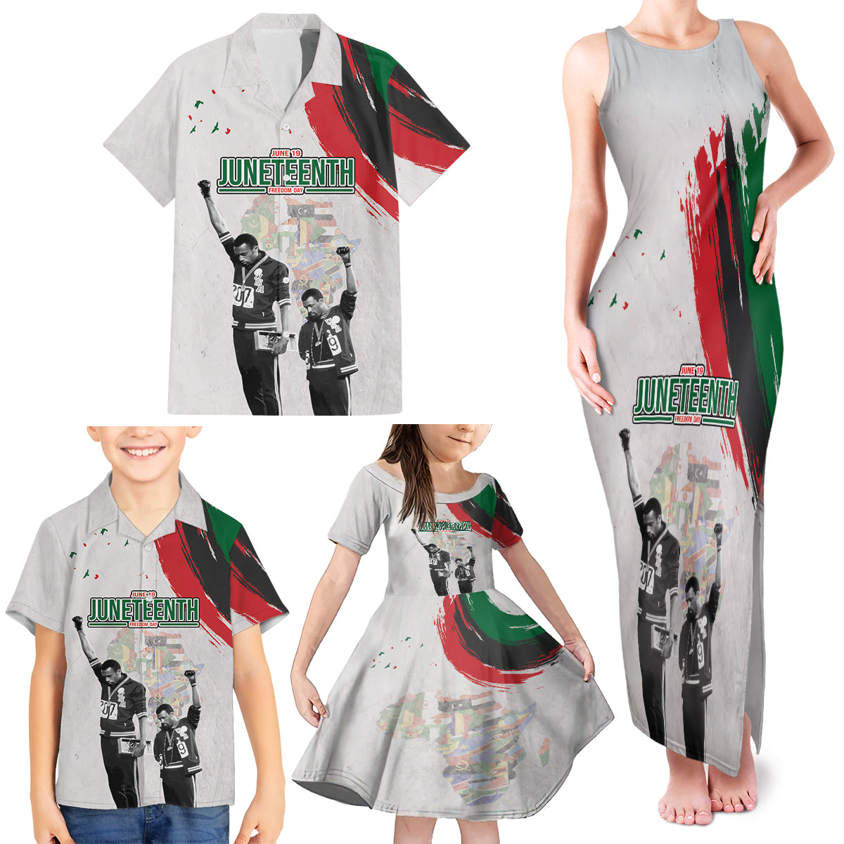 Personalized Juneteenth Freedom Day Family Matching Tank Maxi Dress and Hawaiian Shirt 1968 Black Power Salute - Wonder Print Shop