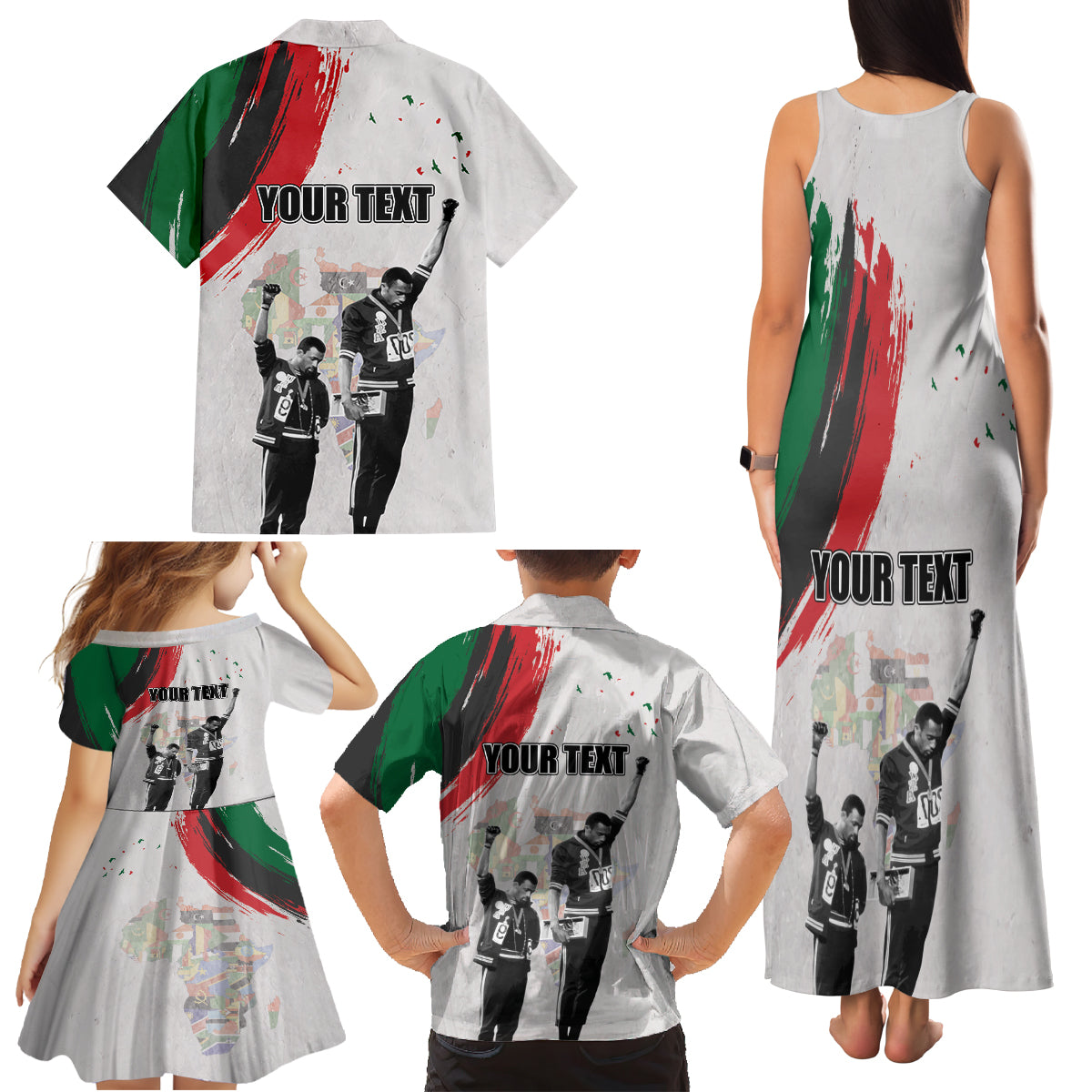 Personalized Juneteenth Freedom Day Family Matching Tank Maxi Dress and Hawaiian Shirt 1968 Black Power Salute - Wonder Print Shop