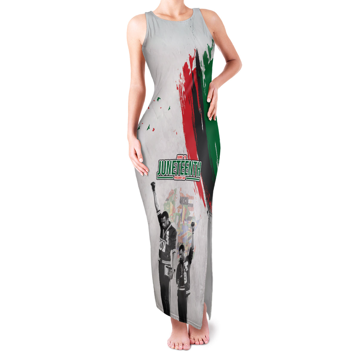 Personalized Juneteenth Freedom Day Family Matching Tank Maxi Dress and Hawaiian Shirt 1968 Black Power Salute - Wonder Print Shop