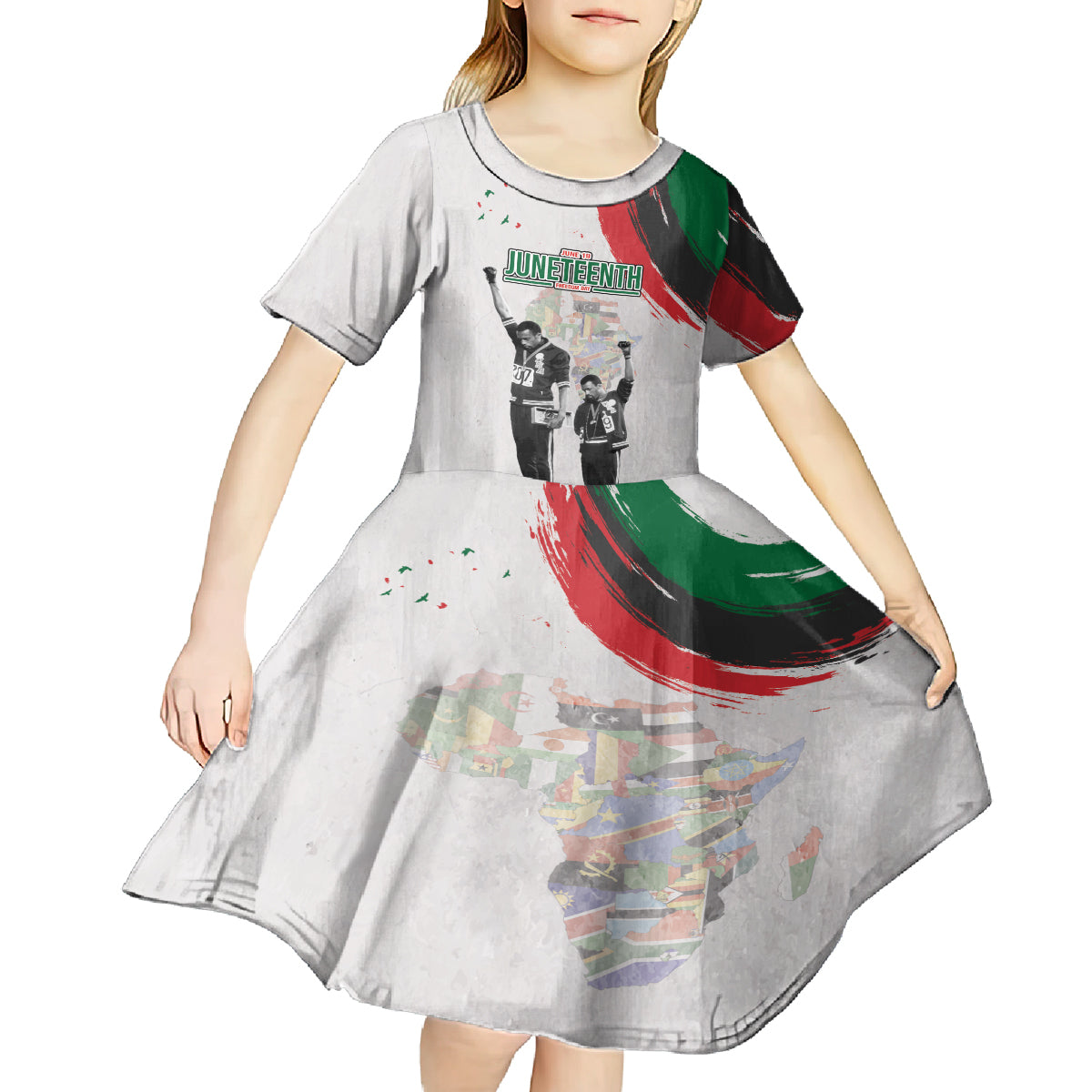 Personalized Juneteenth Freedom Day Kid Short Sleeve Dress 1968 Black Power Salute - Wonder Print Shop