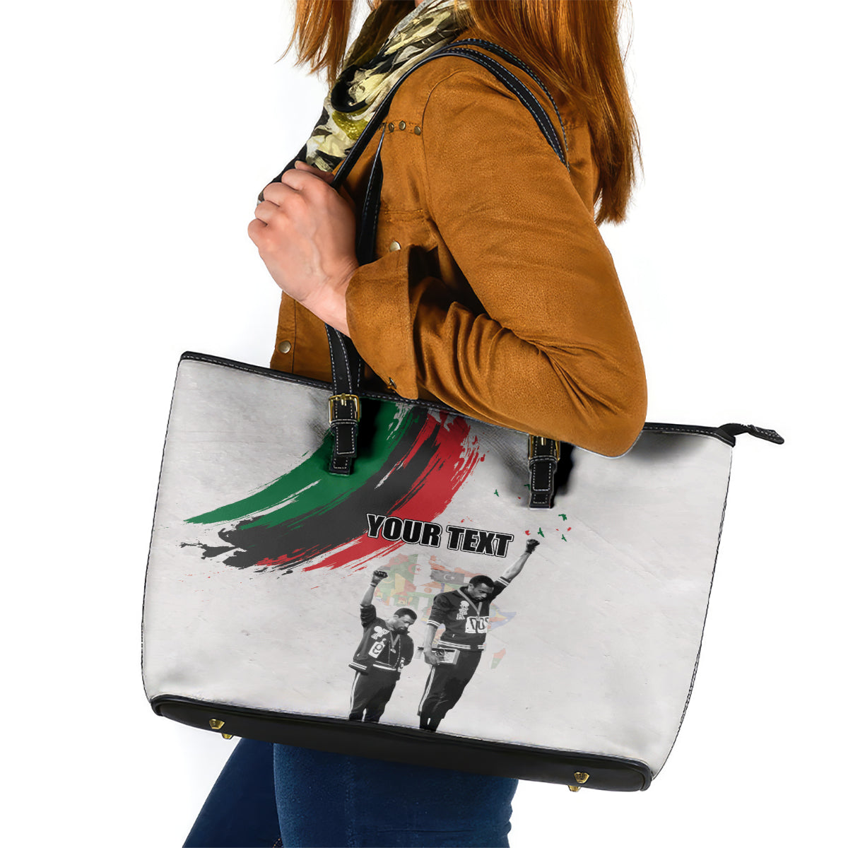 Personalized Juneteenth Freedom Day Leather Tote Bag 1968 Black Power Salute - Wonder Print Shop