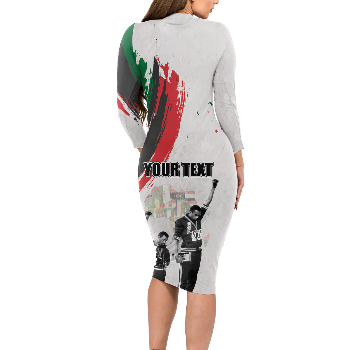Personalized Juneteenth Freedom Day Long Sleeve Bodycon Dress 1968 Black Power Salute - Wonder Print Shop