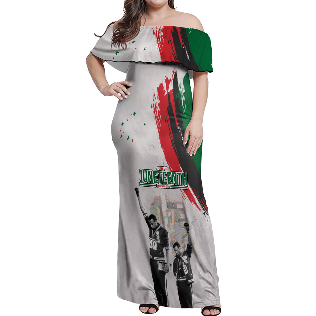 Personalized Juneteenth Freedom Day Off Shoulder Maxi Dress 1968 Black Power Salute - Wonder Print Shop