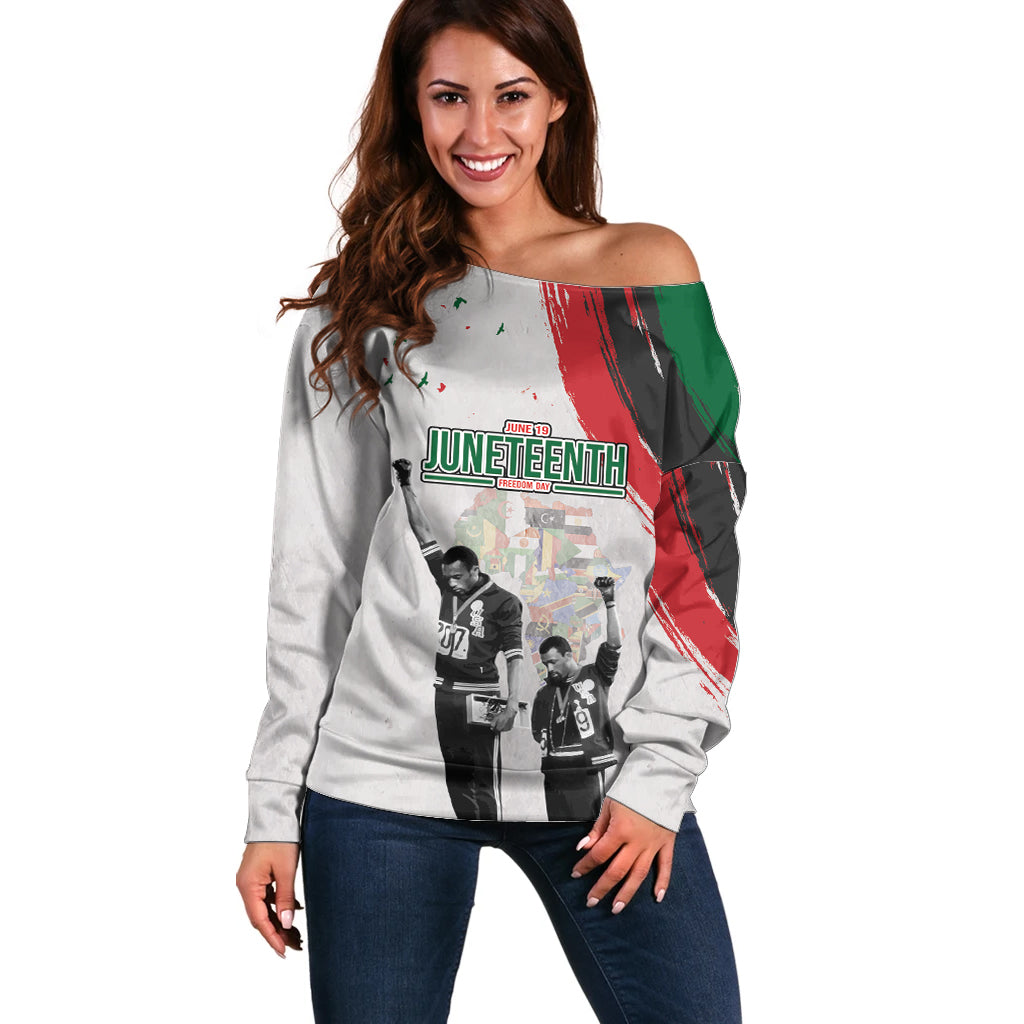 Personalized Juneteenth Freedom Day Off Shoulder Sweater 1968 Black Power Salute - Wonder Print Shop