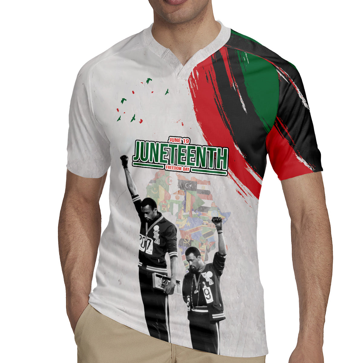 Personalized Juneteenth Freedom Day Rugby Jersey 1968 Black Power Salute - Wonder Print Shop