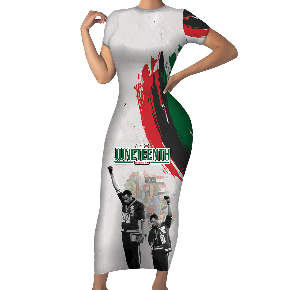 Personalized Juneteenth Freedom Day Short Sleeve Bodycon Dress 1968 Black Power Salute - Wonder Print Shop