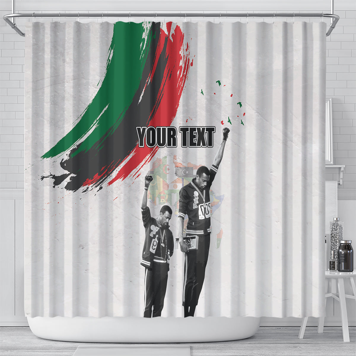 Personalized Juneteenth Freedom Day Shower Curtain 1968 Olympics Black Power Salute