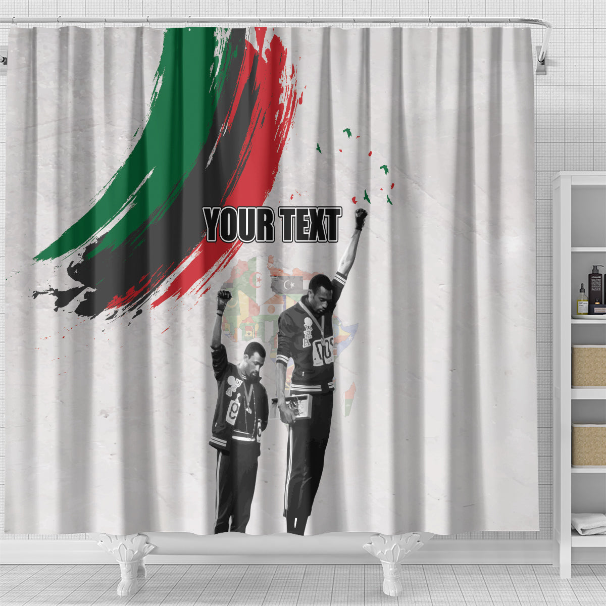 Personalized Juneteenth Freedom Day Shower Curtain 1968 Olympics Black Power Salute