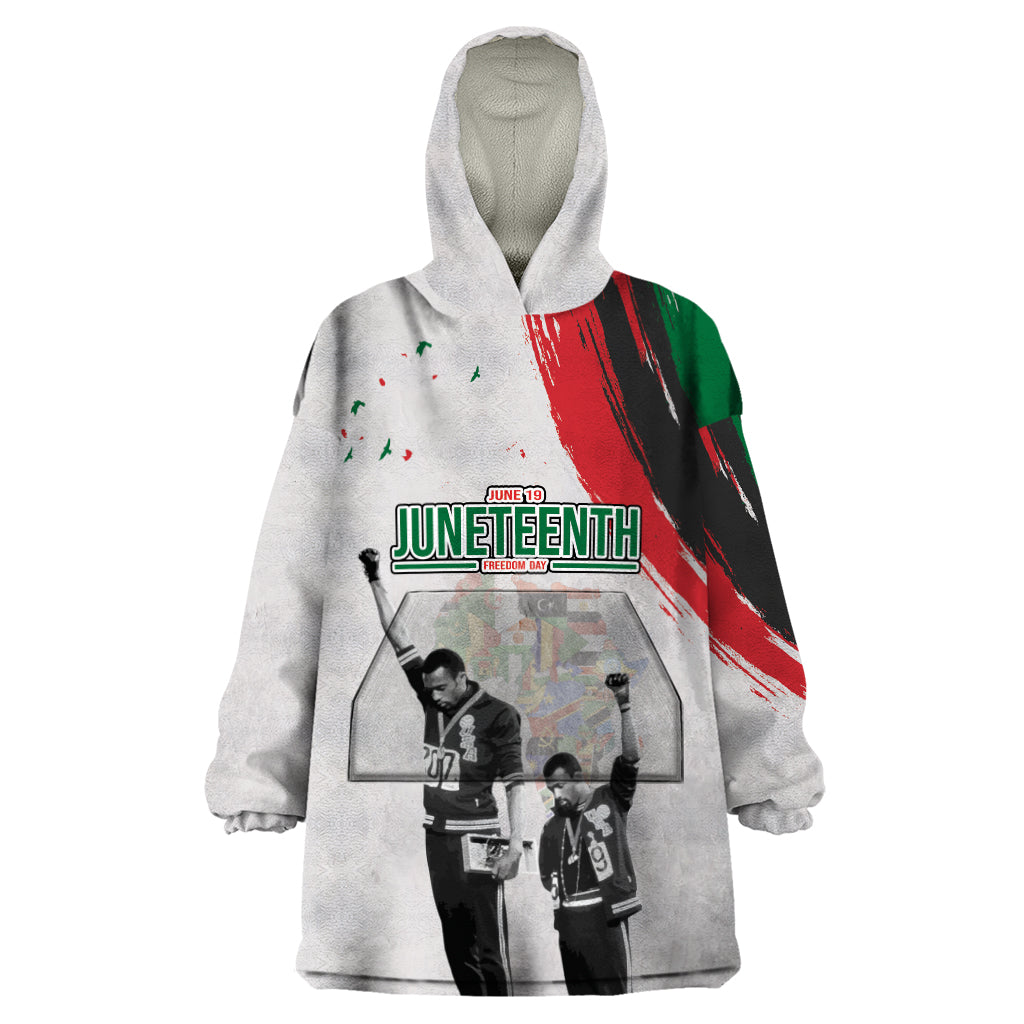 Personalized Juneteenth Freedom Day Wearable Blanket Hoodie 1968 Olympics Black Power Salute