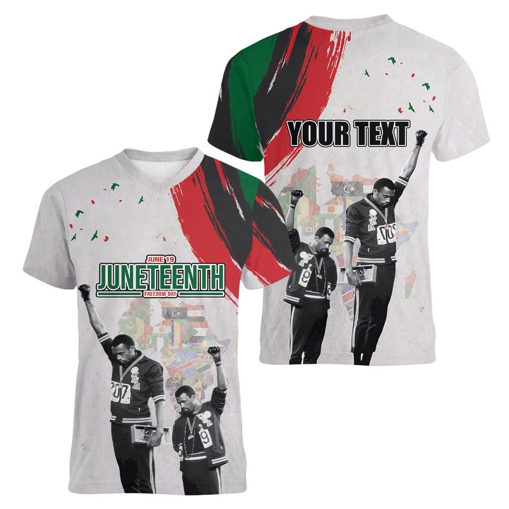 Personalized Juneteenth Freedom Day Women V-Neck T-Shirt 1968 Black Power Salute - Wonder Print Shop