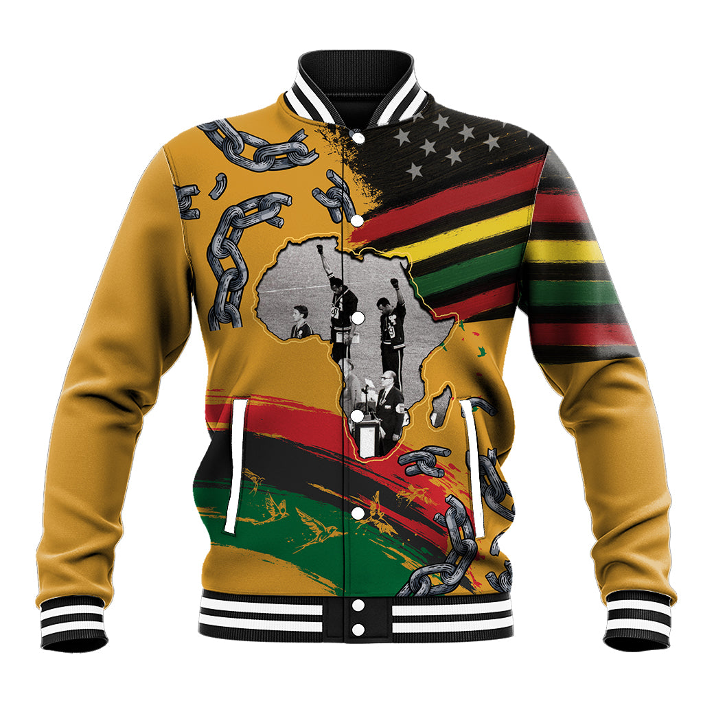 Juneteenth Freedom Day Baseball Jacket 1968 Black Power Salute Broken Chain - Wonder Print Shop