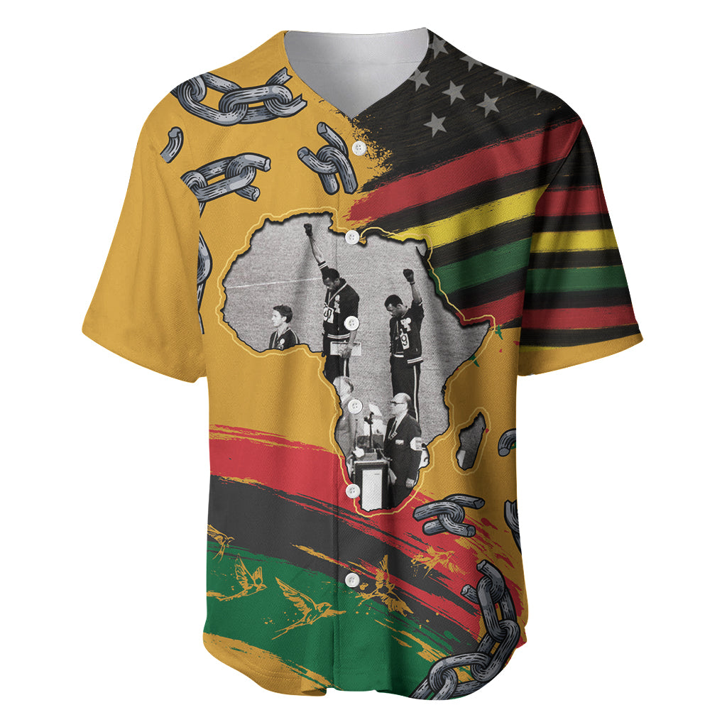 Juneteenth Freedom Day Baseball Jersey 1968 Black Power Salute Broken Chain - Wonder Print Shop