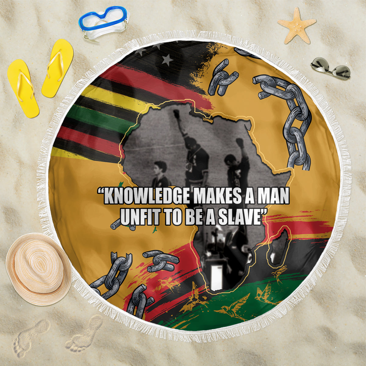 Juneteenth Freedom Day Beach Blanket 1968 Black Power Salute Broken Chain - Wonder Print Shop