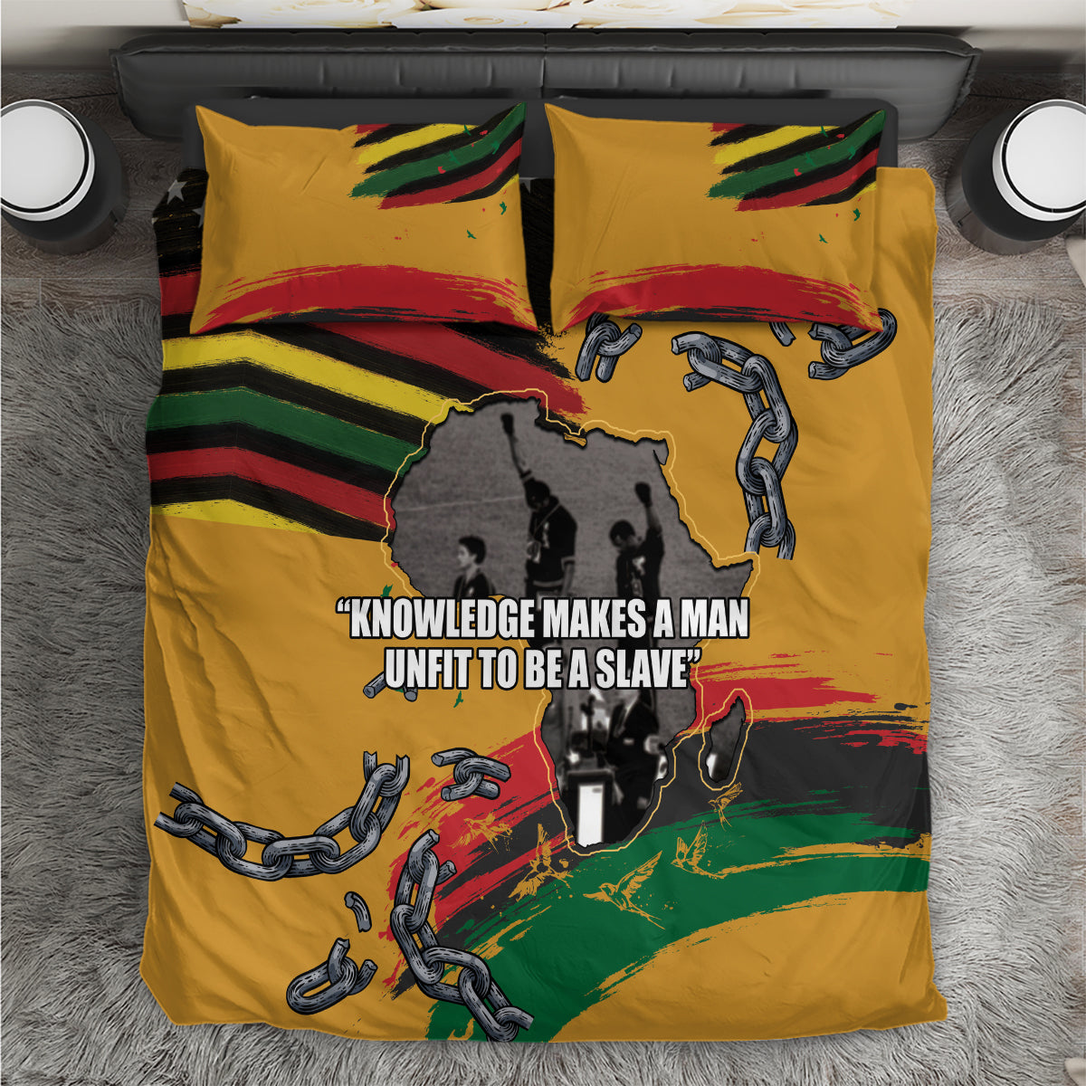 Juneteenth Freedom Day Bedding Set 1968 Black Power Salute Broken Chain - Wonder Print Shop
