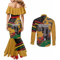 Juneteenth Freedom Day Couples Matching Mermaid Dress and Long Sleeve Button Shirt 1968 Olympics Black Power Salute Broken Chain