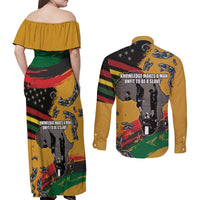 Juneteenth Freedom Day Couples Matching Off Shoulder Maxi Dress and Long Sleeve Button Shirt 1968 Black Power Salute Broken Chain - Wonder Print Shop