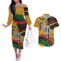 Juneteenth Freedom Day Couples Matching Off The Shoulder Long Sleeve Dress and Hawaiian Shirt 1968 Black Power Salute Broken Chain - Wonder Print Shop