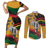 Juneteenth Freedom Day Couples Matching Short Sleeve Bodycon Dress and Long Sleeve Button Shirt 1968 Black Power Salute Broken Chain - Wonder Print Shop