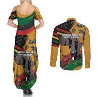 Juneteenth Freedom Day Couples Matching Summer Maxi Dress and Long Sleeve Button Shirt 1968 Black Power Salute Broken Chain - Wonder Print Shop