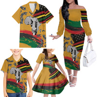 Juneteenth Freedom Day Family Matching Off The Shoulder Long Sleeve Dress and Hawaiian Shirt 1968 Black Power Salute Broken Chain - Wonder Print Shop