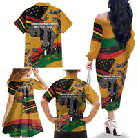 Juneteenth Freedom Day Family Matching Off The Shoulder Long Sleeve Dress and Hawaiian Shirt 1968 Black Power Salute Broken Chain - Wonder Print Shop