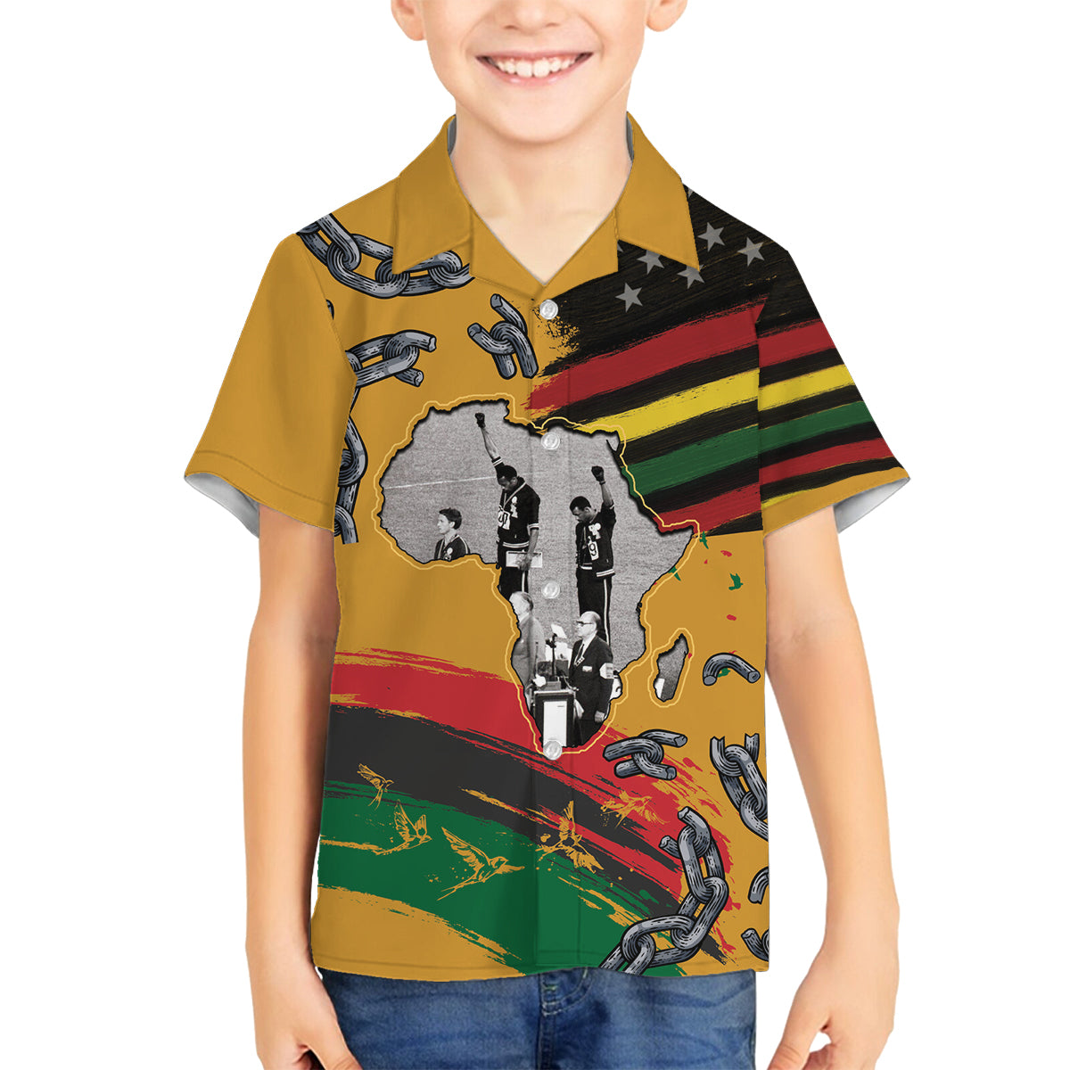 Juneteenth Freedom Day Family Matching Puletasi and Hawaiian Shirt 1968 Black Power Salute Broken Chain - Wonder Print Shop