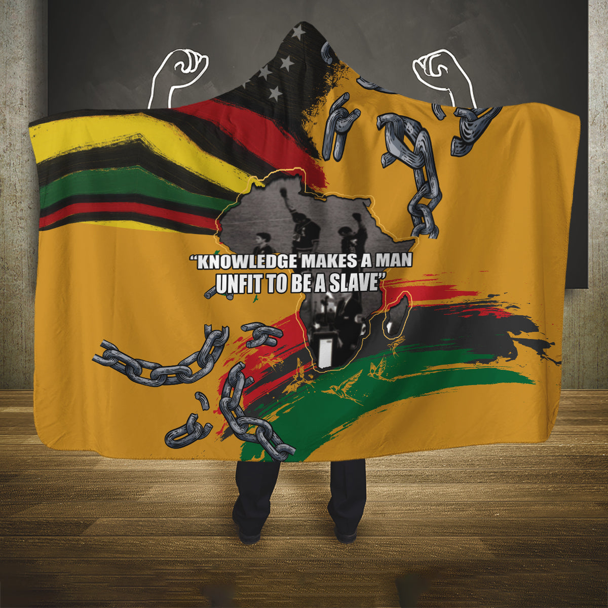 Juneteenth Freedom Day Hooded Blanket 1968 Olympics Black Power Salute Broken Chain