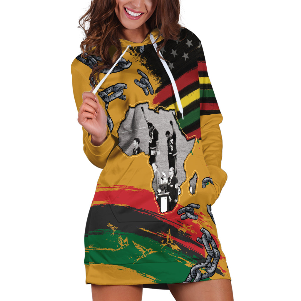 Juneteenth Freedom Day Hoodie Dress 1968 Black Power Salute Broken Chain - Wonder Print Shop