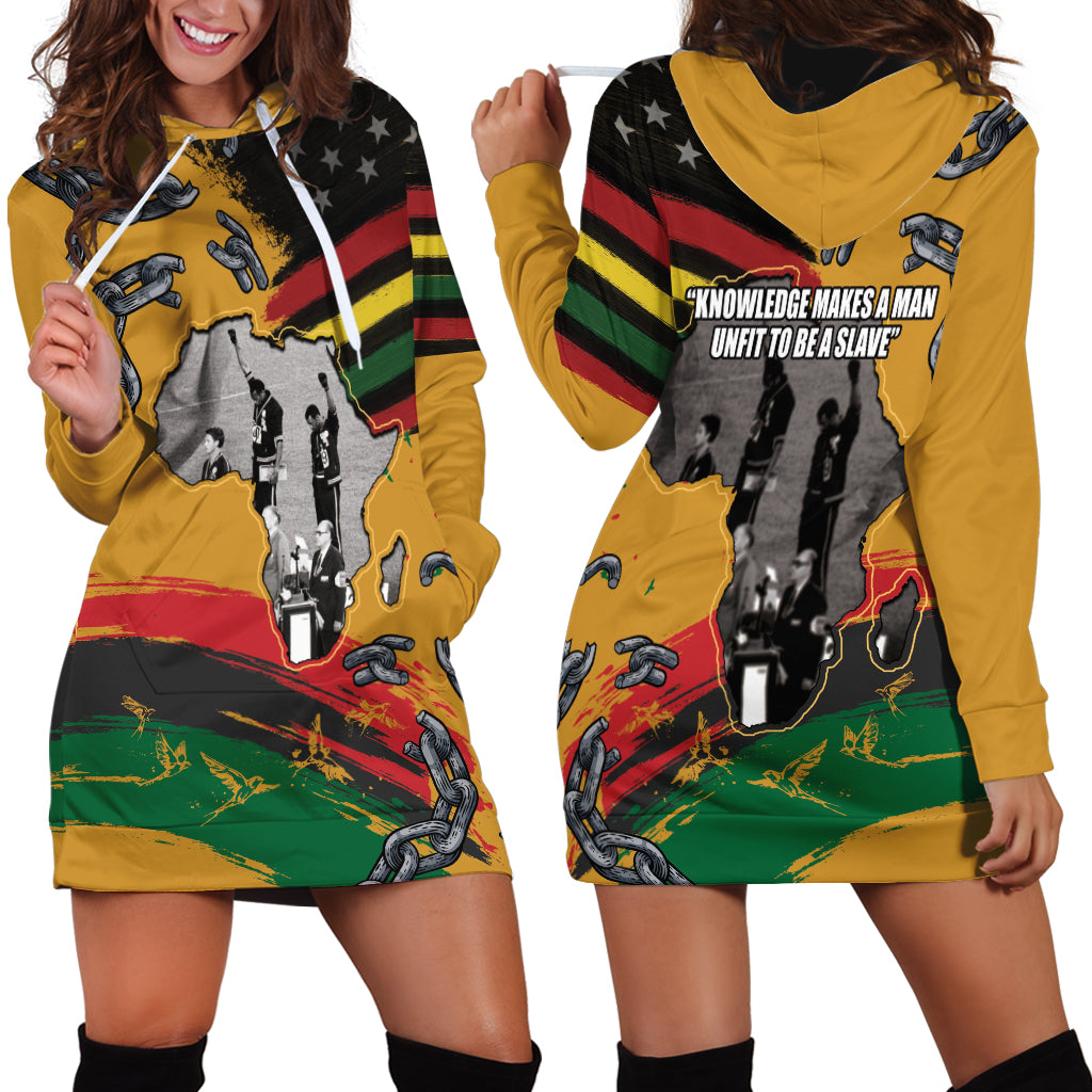 Juneteenth Freedom Day Hoodie Dress 1968 Black Power Salute Broken Chain - Wonder Print Shop