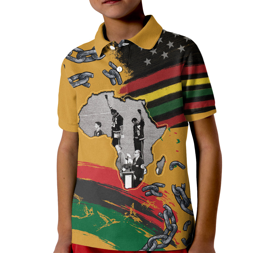 Juneteenth Freedom Day Kid Polo Shirt 1968 Black Power Salute Broken Chain - Wonder Print Shop