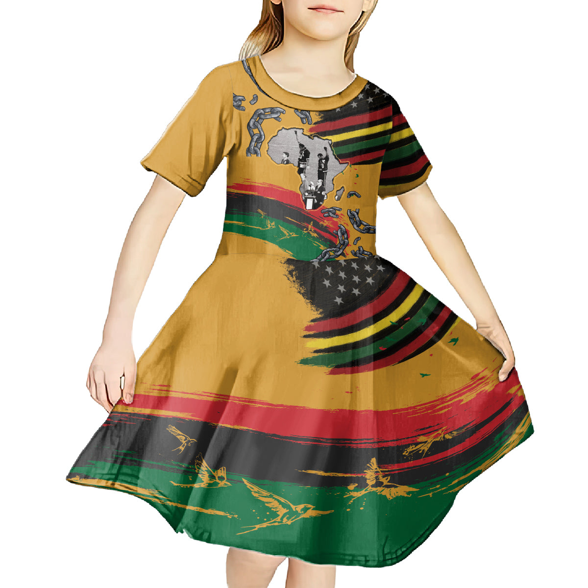 Juneteenth Freedom Day Kid Short Sleeve Dress 1968 Black Power Salute Broken Chain - Wonder Print Shop