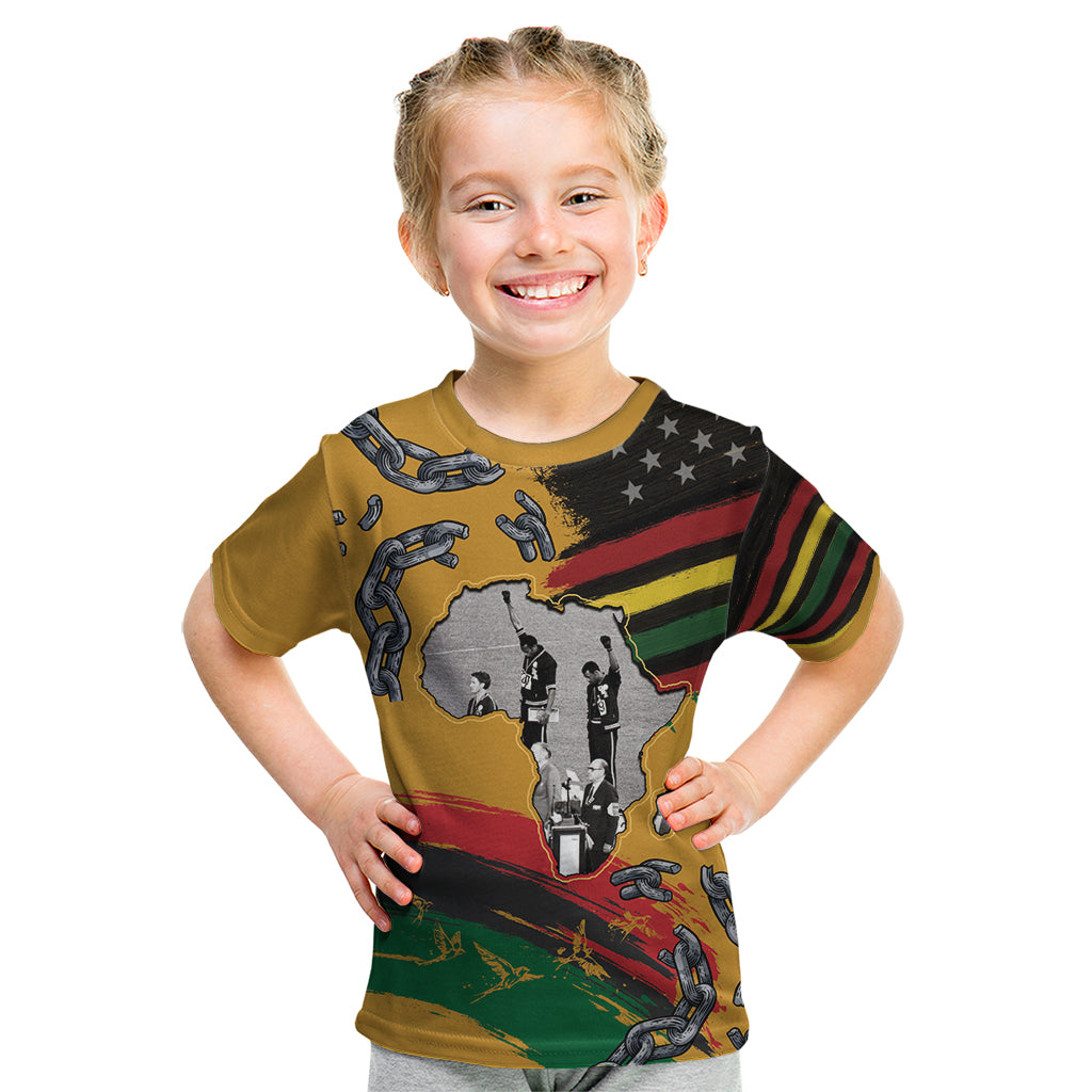 Juneteenth Freedom Day Kid T Shirt 1968 Black Power Salute Broken Chain - Wonder Print Shop