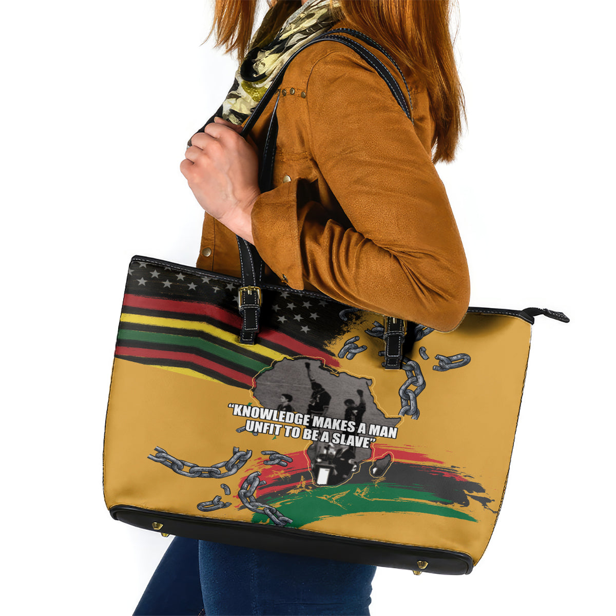 Juneteenth Freedom Day Leather Tote Bag 1968 Black Power Salute Broken Chain - Wonder Print Shop