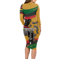 Juneteenth Freedom Day Long Sleeve Bodycon Dress 1968 Black Power Salute Broken Chain - Wonder Print Shop