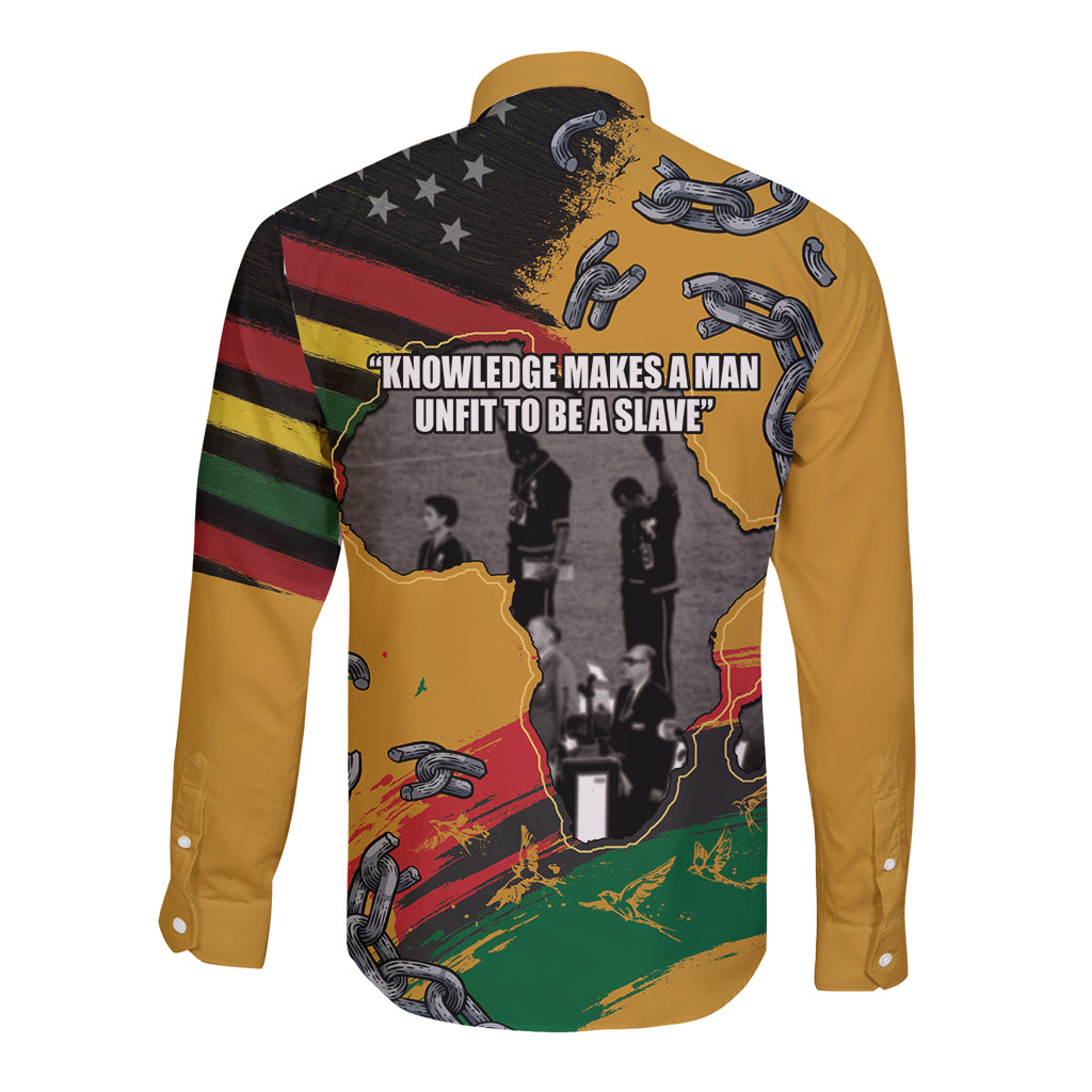 Juneteenth Freedom Day Long Sleeve Button Shirt 1968 Black Power Salute Broken Chain - Wonder Print Shop