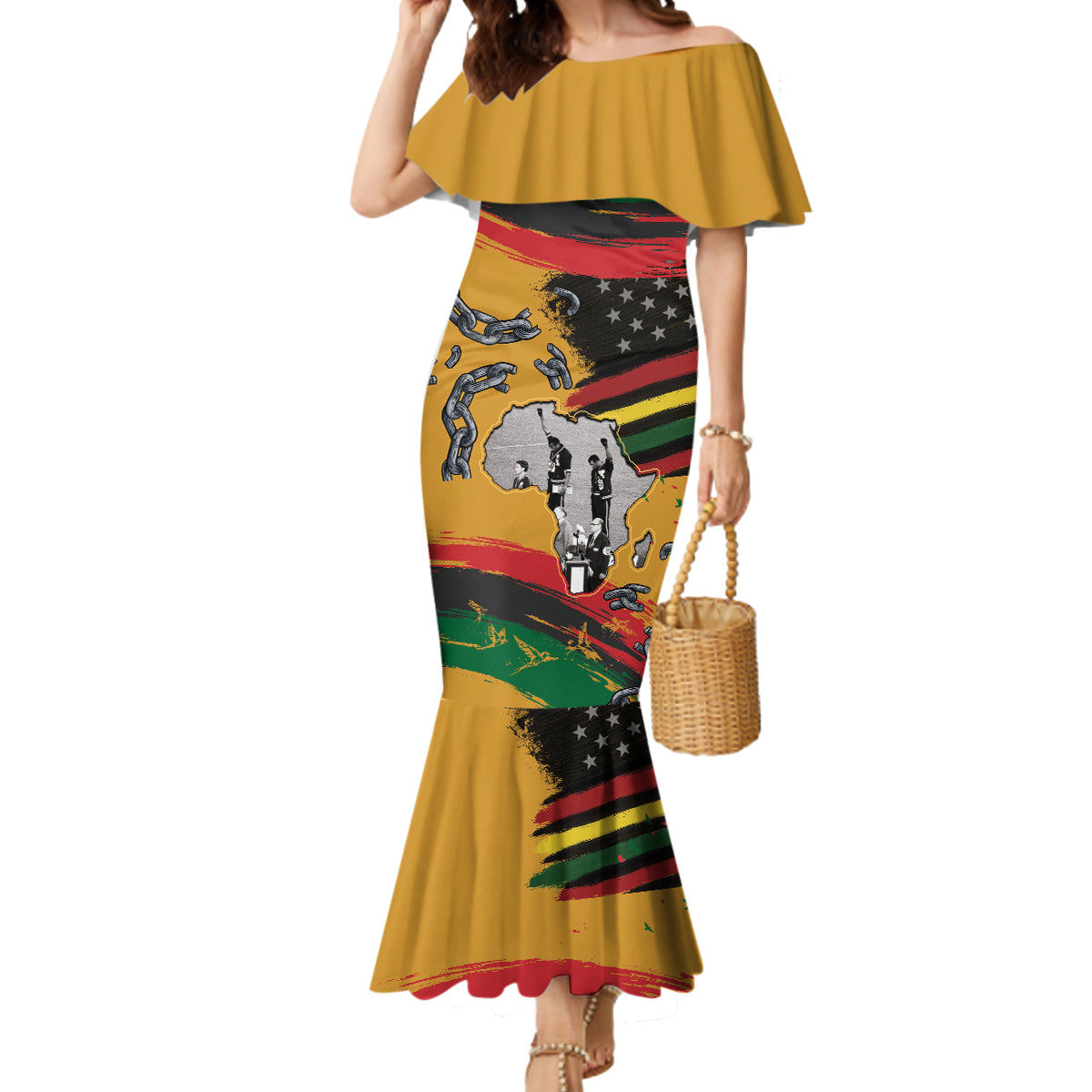 Juneteenth Freedom Day Mermaid Dress 1968 Black Power Salute Broken Chain - Wonder Print Shop