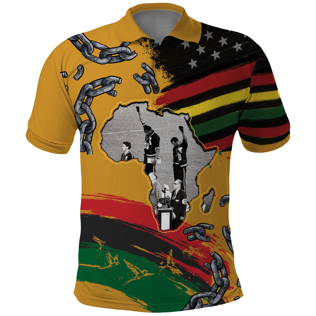 Juneteenth Freedom Day Polo Shirt 1968 Black Power Salute Broken Chain - Wonder Print Shop