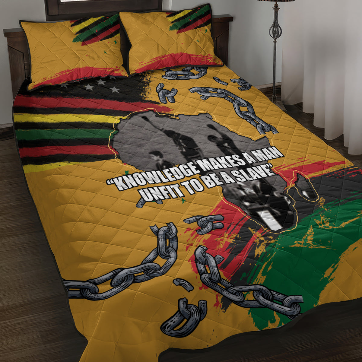 Juneteenth Freedom Day Quilt Bed Set 1968 Olympics Black Power Salute Broken Chain