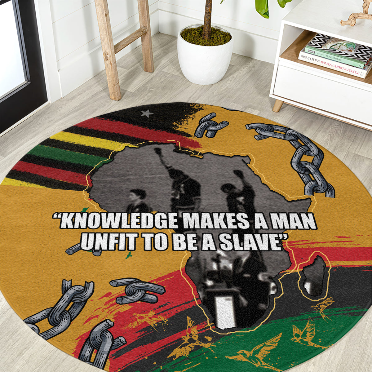 Juneteenth Freedom Day Round Carpet 1968 Olympics Black Power Salute Broken Chain