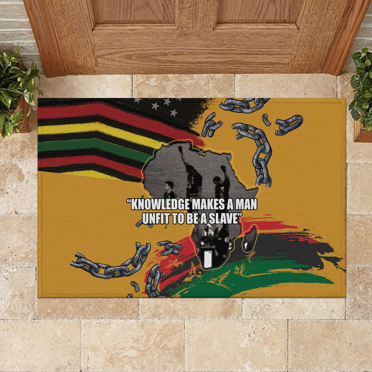 Juneteenth Freedom Day Rubber Doormat 1968 Black Power Salute Broken Chain - Wonder Print Shop