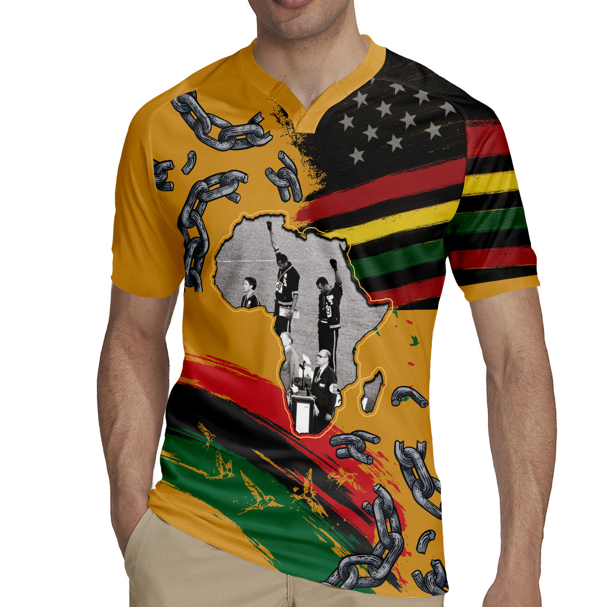 Juneteenth Freedom Day Rugby Jersey 1968 Black Power Salute Broken Chain - Wonder Print Shop