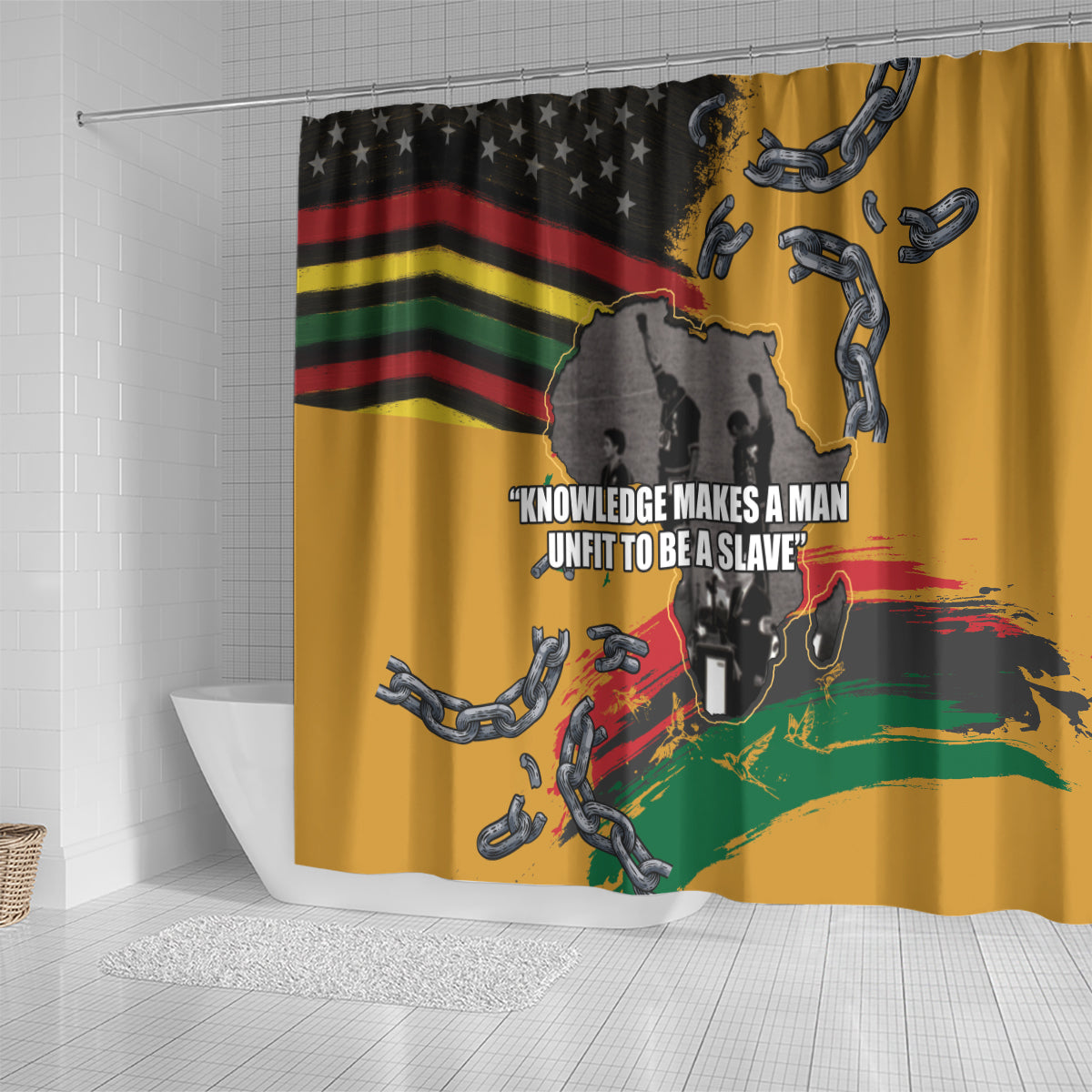 Juneteenth Freedom Day Shower Curtain 1968 Olympics Black Power Salute Broken Chain