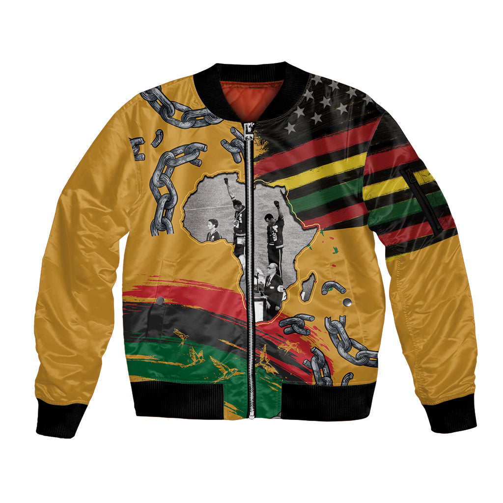 Juneteenth Freedom Day Sleeve Zip Bomber Jacket 1968 Black Power Salute Broken Chain - Wonder Print Shop