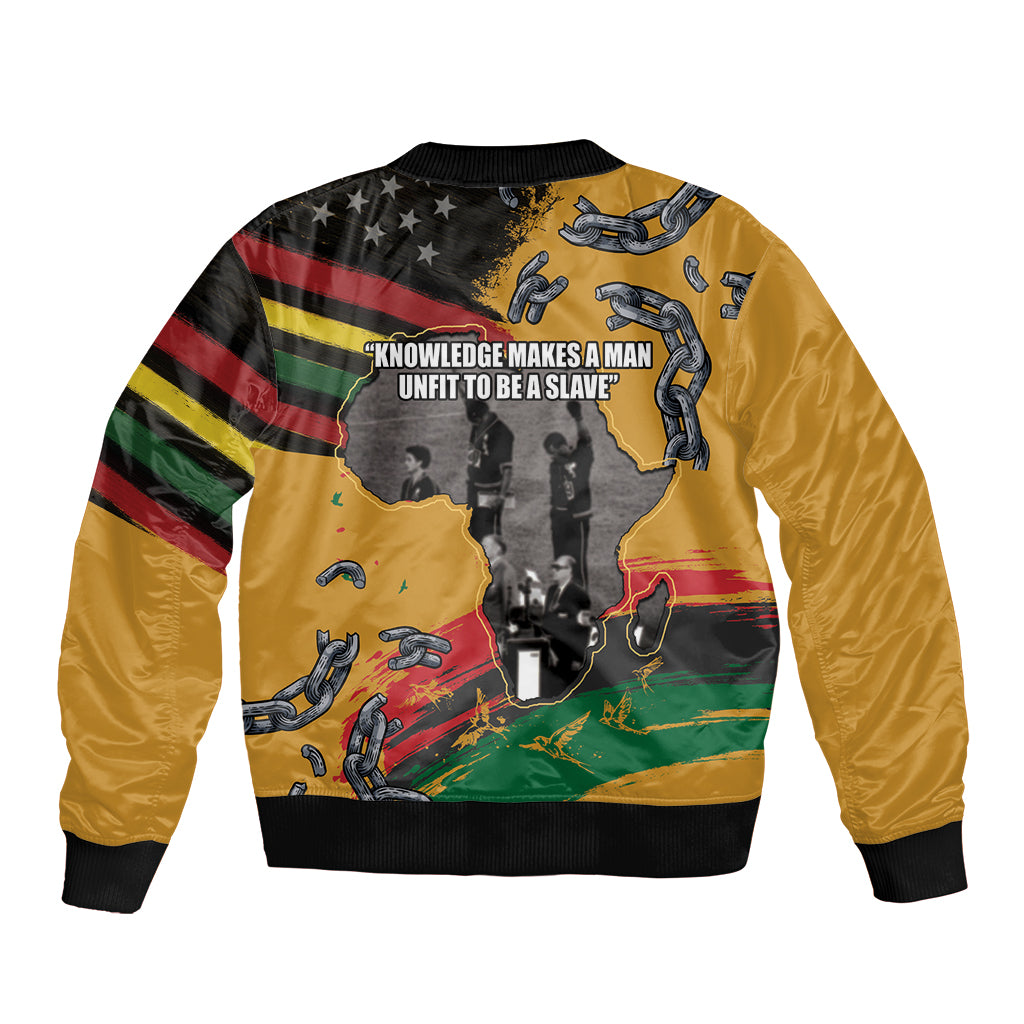 Juneteenth Freedom Day Sleeve Zip Bomber Jacket 1968 Black Power Salute Broken Chain - Wonder Print Shop