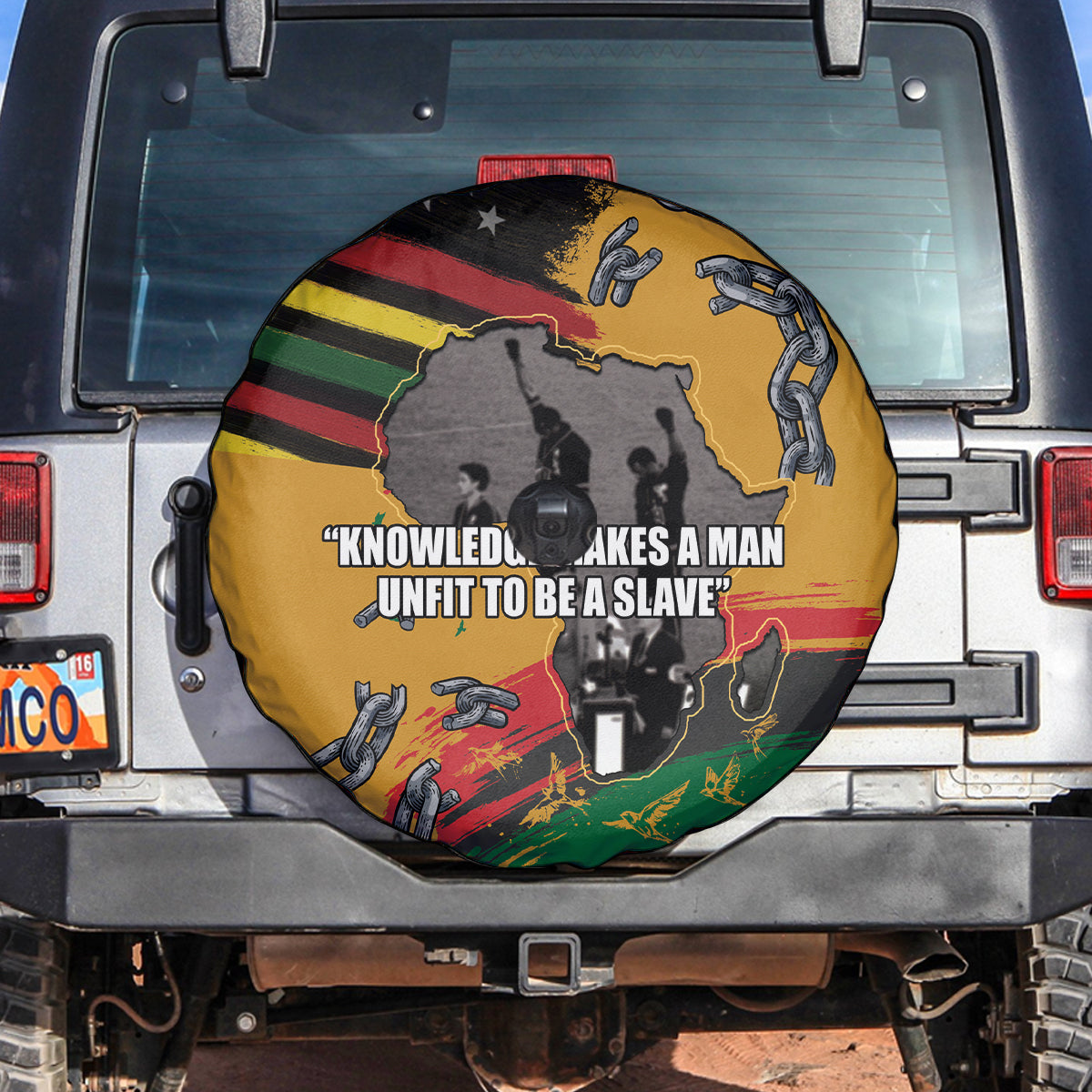 Juneteenth Freedom Day Spare Tire Cover 1968 Black Power Salute Broken Chain - Wonder Print Shop